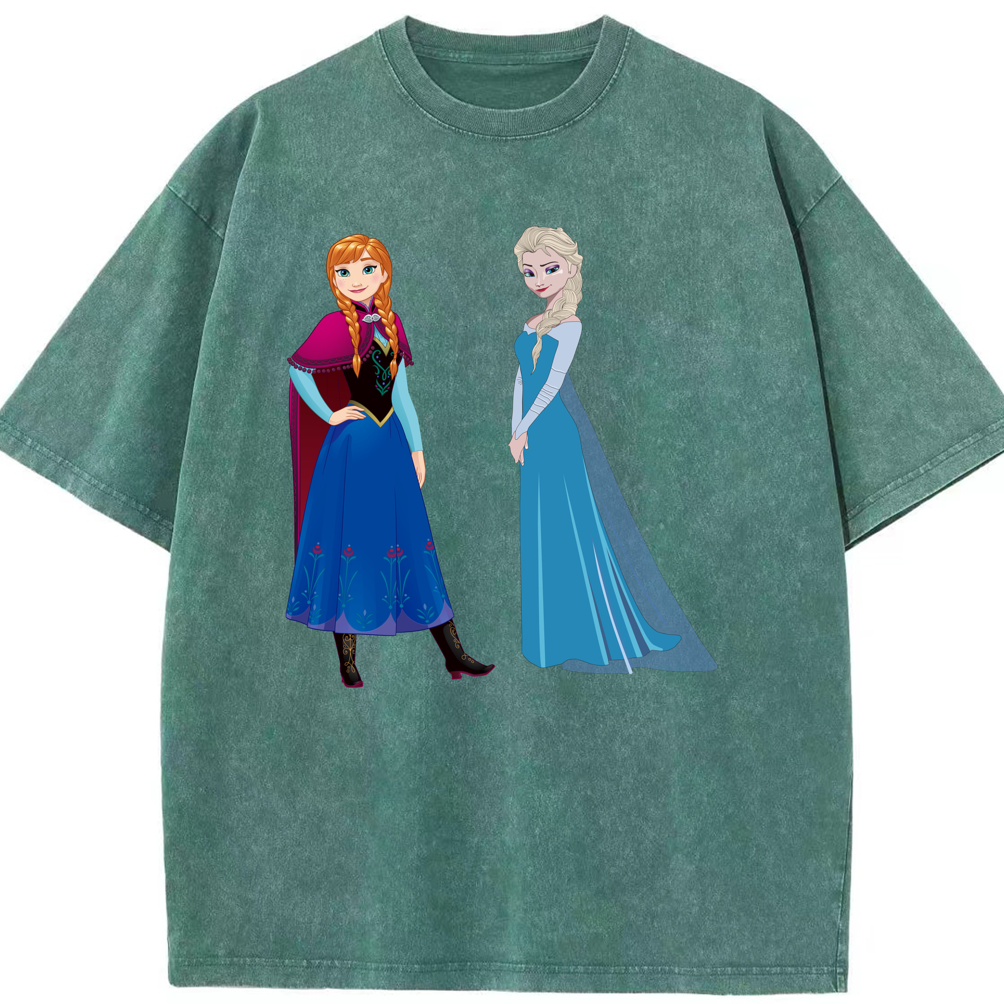 （画像用） アナと雪の女王 アンナ エルサ Frozen Anna Elsa 綿100% ヴィンテージ風 半袖Tシャツ（フロントプリント）